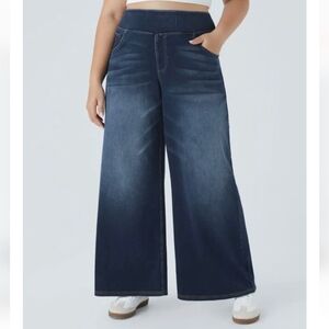 HALARA Wide-Leg Pull-On Jeans in Dark Blue Wash